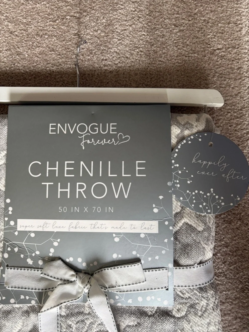NWT - Chenille throw by Envogue Happily Ever Forever 50” x 70”